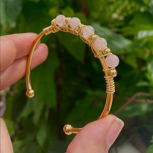 Rose Quartz Bracelet Cuff, Gold Plated Jewelry, Crystal Jewelry